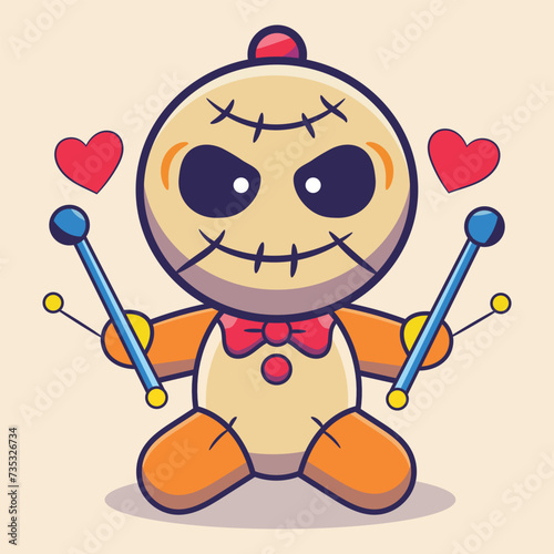 Vector  scary zombie cute and kawaii-style voodoo doll cartoon character
