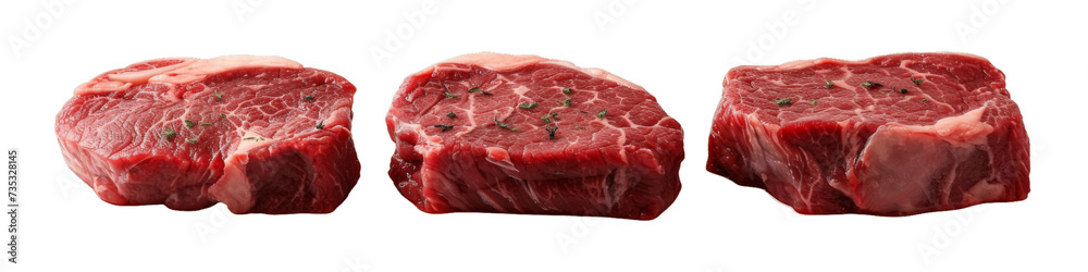 Premium Raw Ribeye Steaks Isolated on White, Ideal for Gourmet Meat Cuisine Preparation