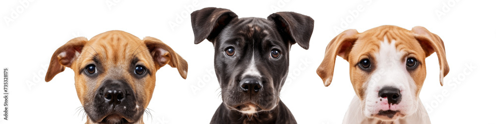 Trio of Adorable Puppies with Expressive Gaze on a White Background