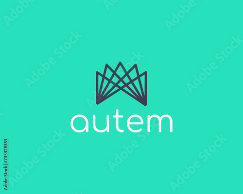 Abstract crown flower linear logo design. Queen king symbol. Creative dynamics movement sign. Vector illustration.