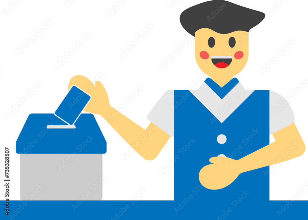 Illustration of person voting ballot box