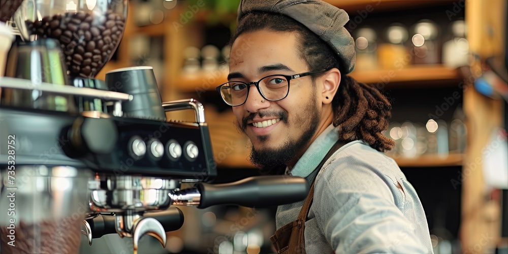 A barista making fresh espresso in a modern coffee shop A barista making fresh espresso in a modern coffee shop