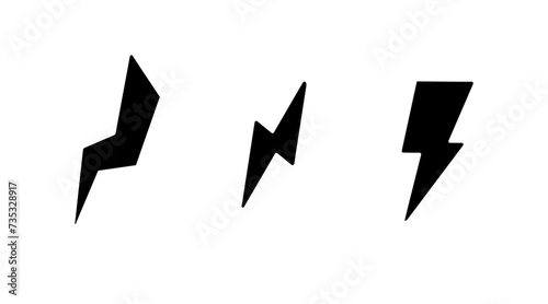 Thunderbolt lightning icon silhouette. Black symbol of electricity and danger with energy shock and fast powerful vector action