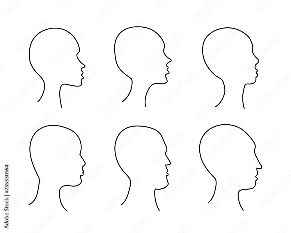 Female and male heads without hair outline. Contour avatars with faces of guys and girls for social networks and web vector profile design
