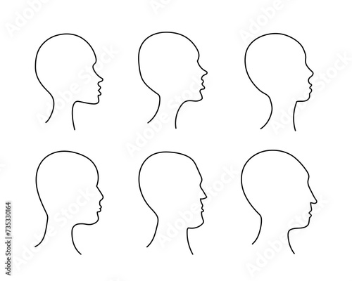 Female and male heads without hair outline. Contour avatars with faces of guys and girls for social networks and web vector profile design