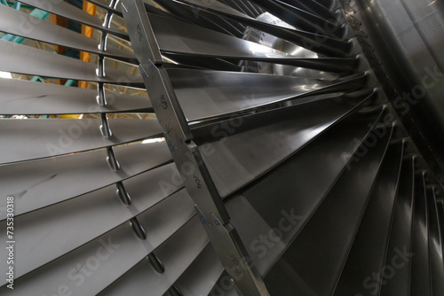 Assembly of a steam turbine rotor in a plant workshop. photo