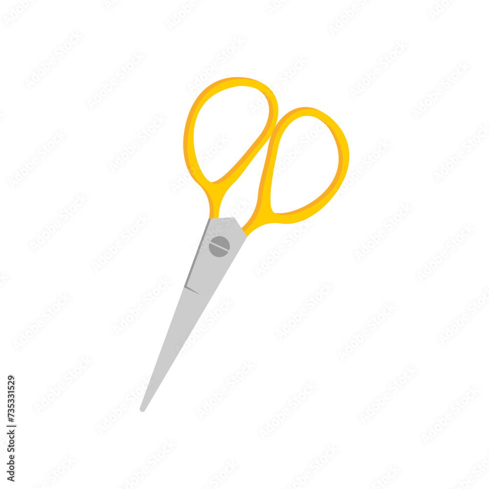 Scissors cartoon. scissors with yellow handle isolated on white background. Vector illustration