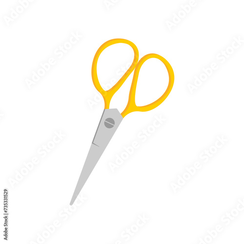 Obraz na płótnie Scissors cartoon. scissors with yellow handle isolated on white background. Vector illustration w salonie