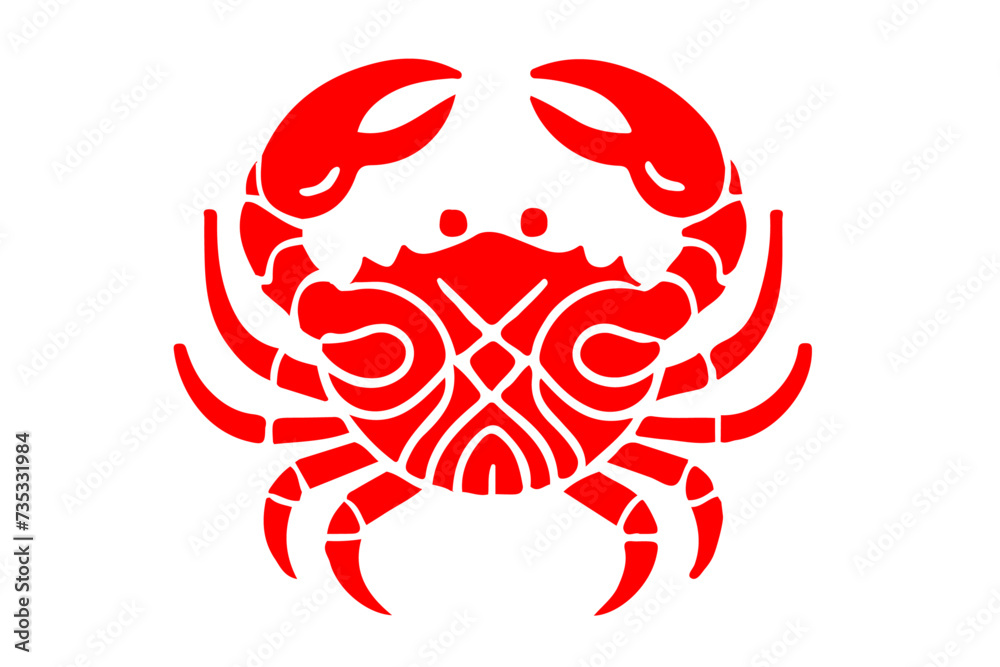 Red tribal crab design isolated on white background. Zodiac symbol ...