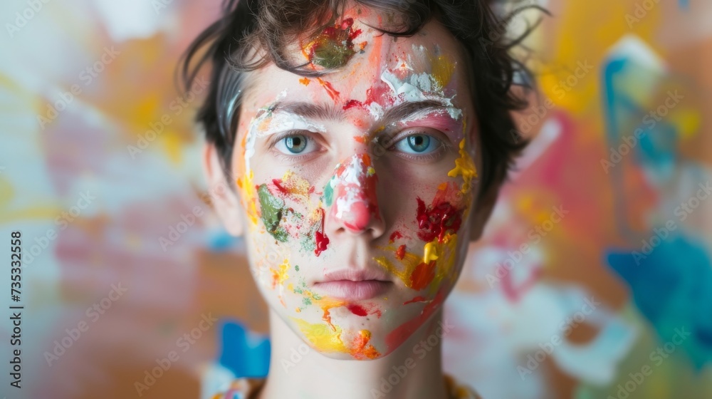 Colorful Face Art with Paint Splatters AI Generated.