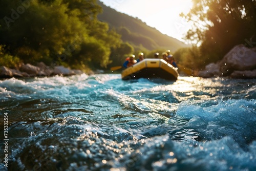 close up view, Rafting canoeing on mountain river. Team cohesion, team building © useful pictures