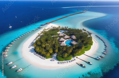 Resort Island with palm trees and Sandy beaches. Luxury vacation 