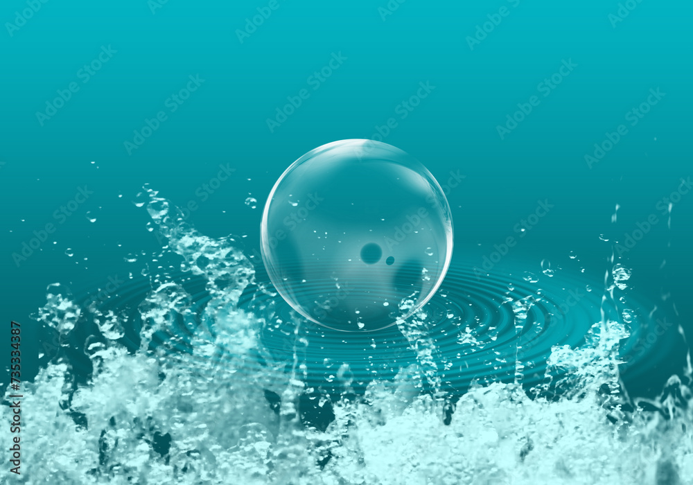 bubbles of water on green background 