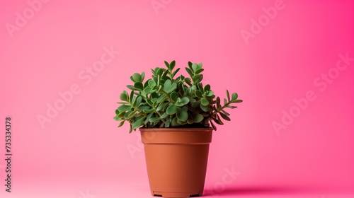 Radiant Jade Plant in Captivating Brown Pot against Solid Background