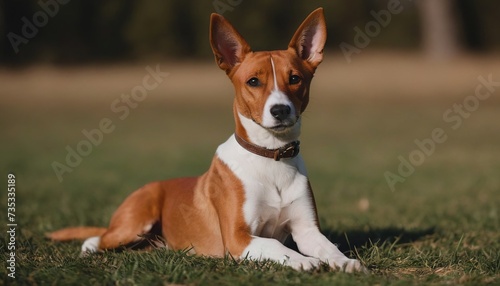 Basenji dog, dog at dawn, purebred dog in nature, happy dog, beautiful dog photo
