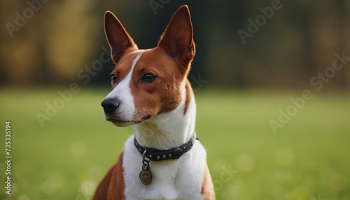 Basenji dog, dog at dawn, purebred dog in nature, happy dog, beautiful dog photo