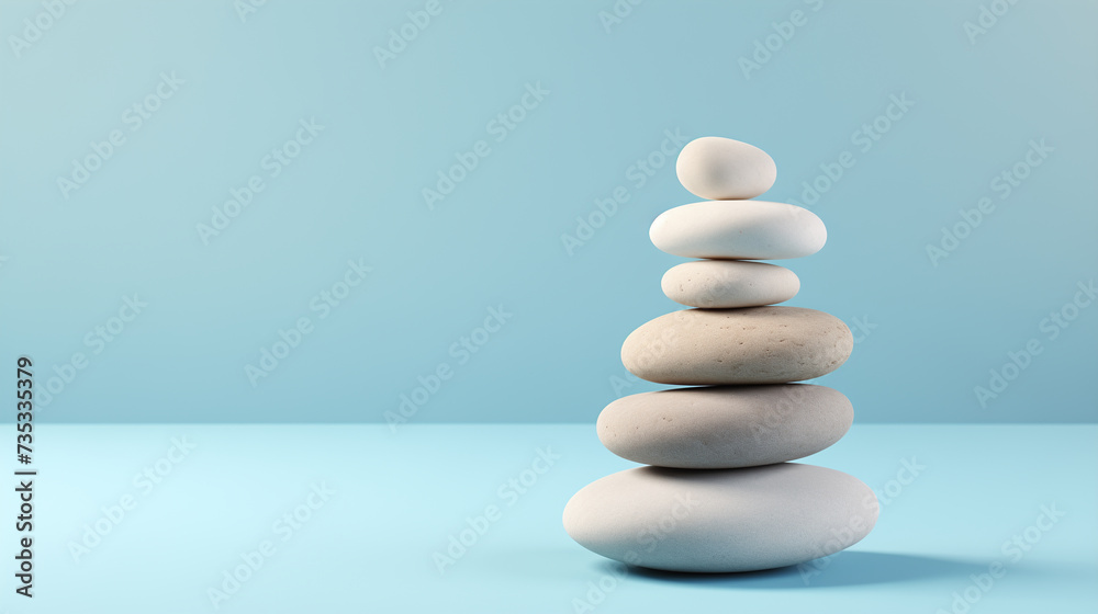 Stack of white zen stones on blue background Stack of white zen stones on blue background