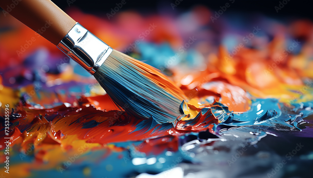 Obraz premium brush with paint on a light background close-up.