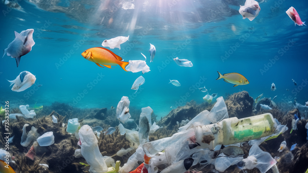Fototapeta premium Marine Pollution, Garbage in the Sea.