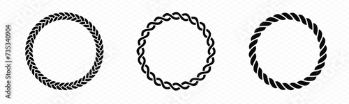 Braid circle frame. Round braided ring. Twisted rope ornament
