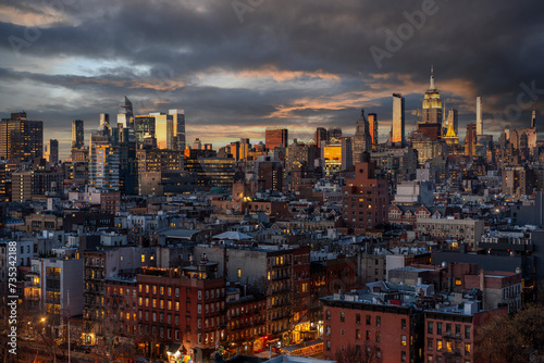 NYC Manhattan cityscape at sunset
