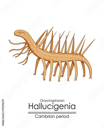 Hallucigenia, a Cambrian period creature. Colorful illustration on a white background photo