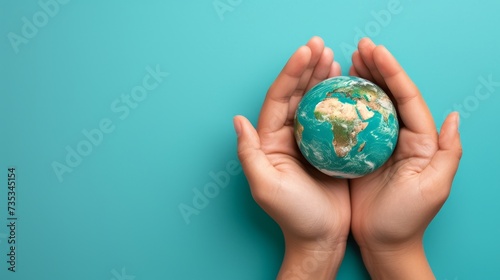 Caring hands protecting our precious earth environmental responsibility concept