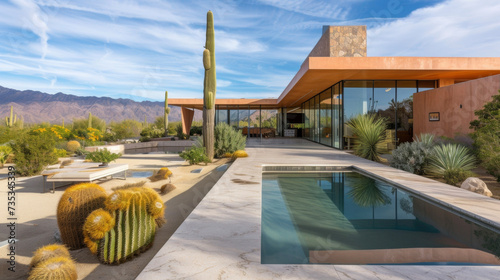 From the outside this desert dwelling may seem like an unuming bungalow but step inside and youll be greeted with a stunning and contemporary interior complete with cooling photo