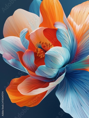 surreal beautiful flower background in orange and blue tones. Generative AI