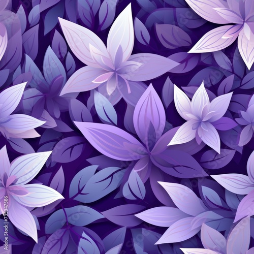 Purple blossoming flower petals and lush green leaves in exquisite nature composition