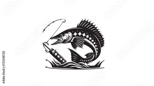 Vintage Retro Styled Vector Pike Silhouette Black and White - illustration