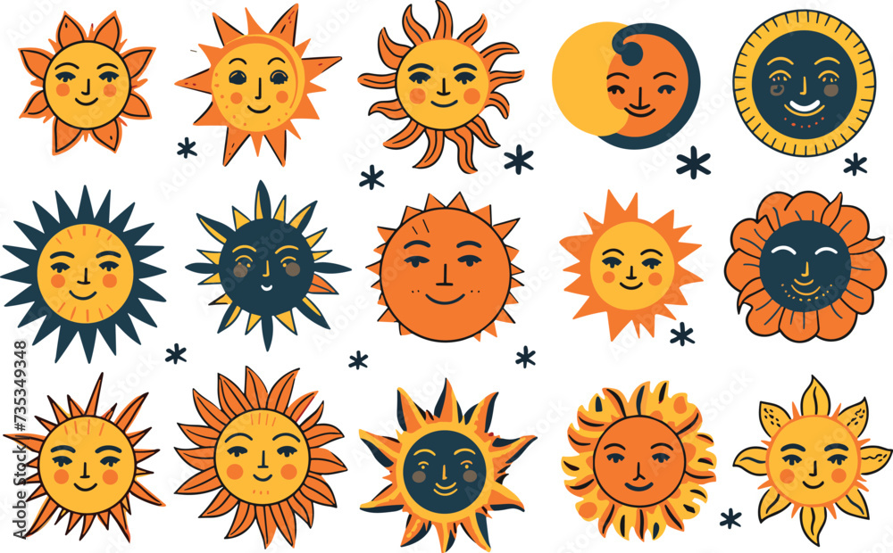 set of sun vector sunlight illustration summer weather icon collection sunny