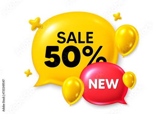 Discount offer speech bubble icon. Sale chat comment 3d icon. Talk, dialog new message box. Sale realistic 3d design. Discounts speech bubble, offer chat message box. Social media banner. Vector