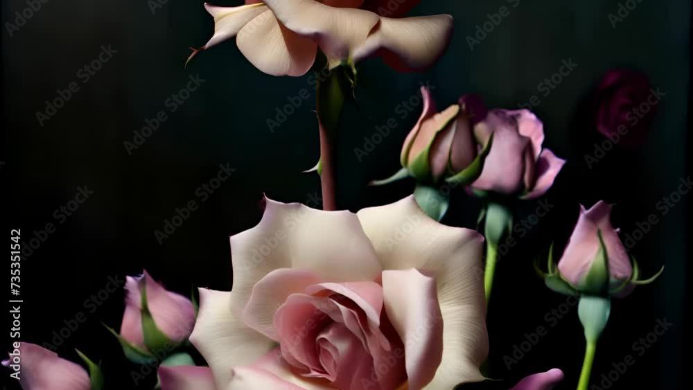 Vidéo Stock Fading rose in vintage style. Flower buds without color and ...