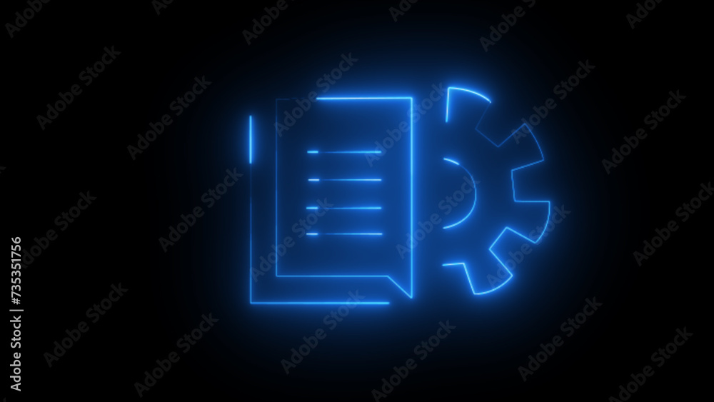 Neon line Document settings with gears icon isolated on black background. Software update, transfer protocol, teamwork tool management. Neon line Document settings with gears icon isolated on black background. Software update, transfer protocol, teamwork tool management.