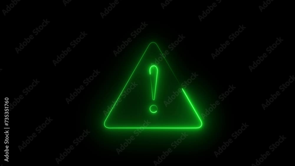 Attention road sign neon green flicker motion graphic animation a triangle icon. Attention road sign neon green flicker motion graphic animation a triangle icon.
