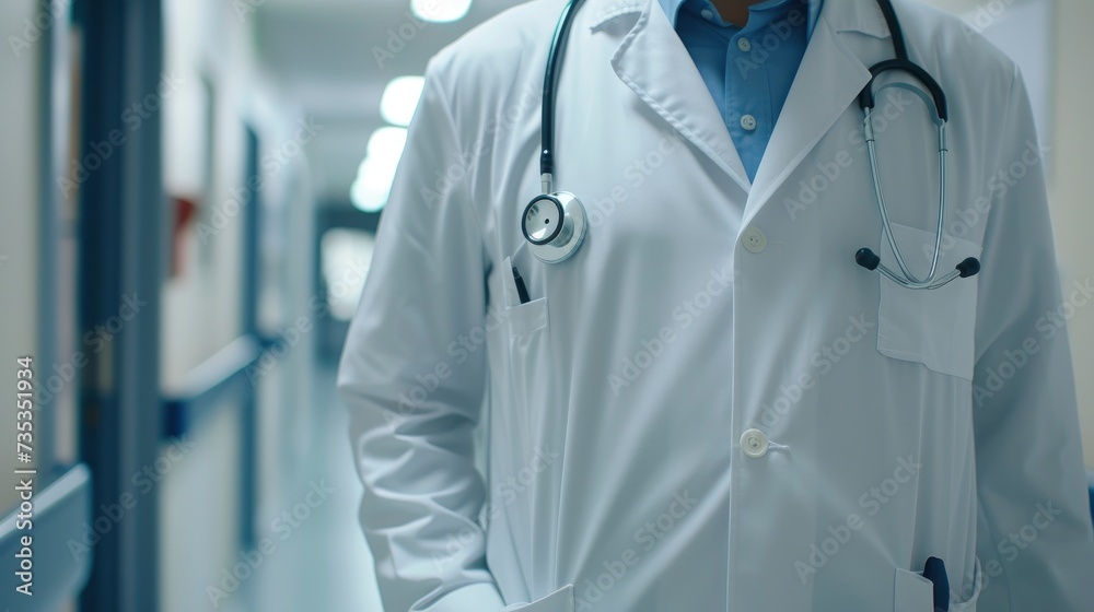 In the Heart of Care Doctor with Stethoscope in Hospital Setting In the Heart of Care Doctor with Stethoscope in Hospital Setting