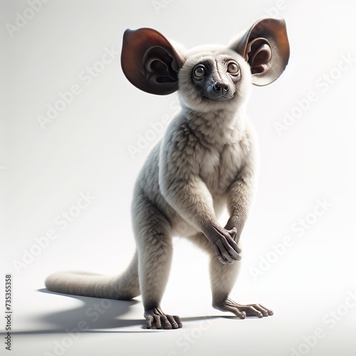 Realistic Sculpture of Aye-Aye Lemur with Detailed Fur and Expressive Eyes on White Background