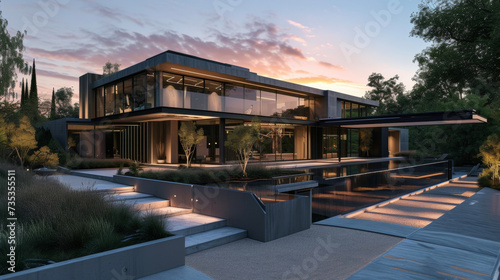 A modern masterpiece this home is designed to showcase the beauty of light and shadow in its architecture. The mirrored surfaces and strategically p lighting fixtures create