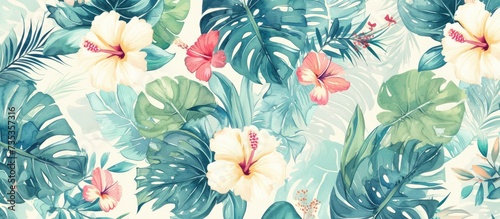 Tropical Blooms. Monstera and Flower Watercolor Pattern Delight.