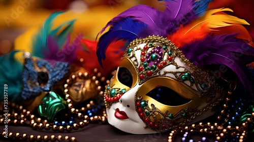 Colorful Masks and Beads Mark the Festive Mardi Gras Celebration © Sumuditha