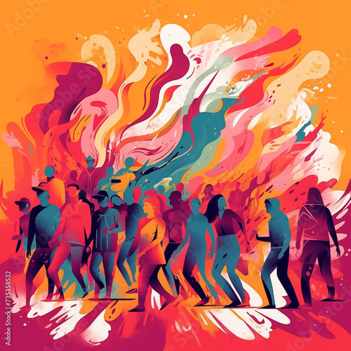 Colorful Artwork Featuring a Vibrant Bunch of People in a Joyful and Expressive Composition Generative AI