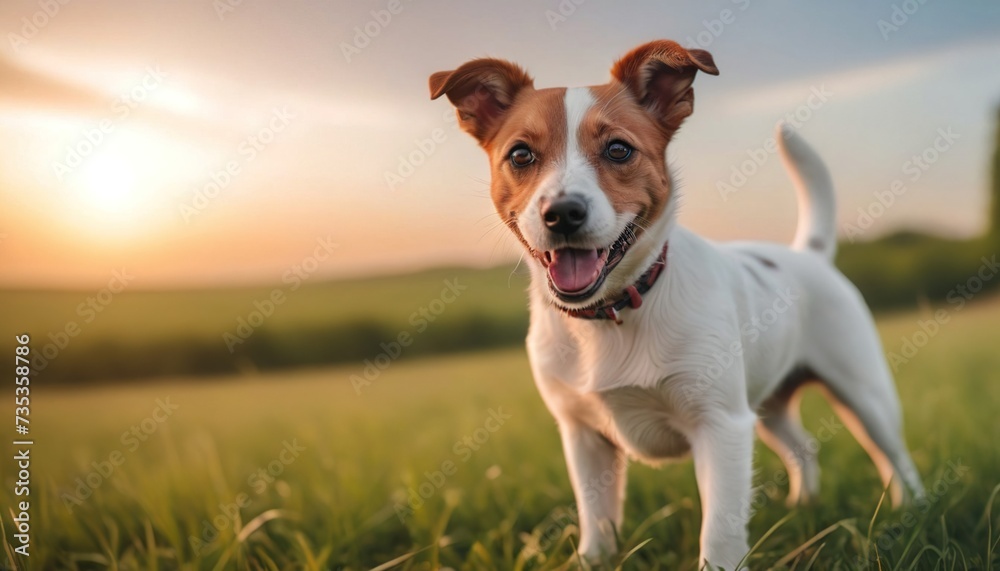 jack russell, dog at dawn, purebred dog in nature, happy dog, beautiful dog