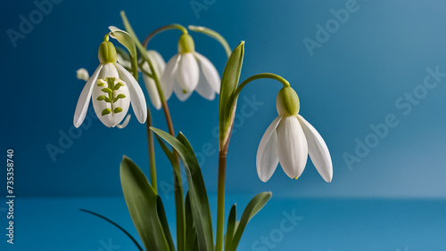 beautiful snowdrops on a blue background card