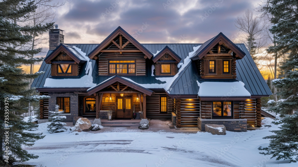 Designed to withstand the harsh winters of the northern region this homes sy log construction and pitched metal roof blend seamlessly with the rugged terrain. Designed to withstand the harsh winters of the northern region this homes sy log construction and pitched metal roof blend seamlessly with the rugged terrain.