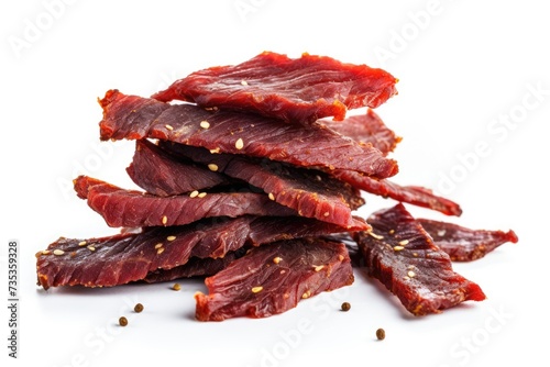 Beef jerky on a white background. photo