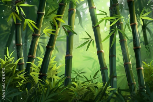 A Striking Bamboo Forest With Lush Green Leaves