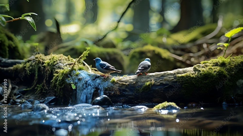 Forest Serenity: Birds by a Stream in the Tranquil Wilderness Forest Serenity: Birds by a Stream in the Tranquil Wilderness