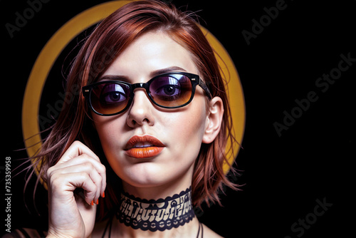 Fashionable Young Woman with Trendy Sunglasses and Makeup