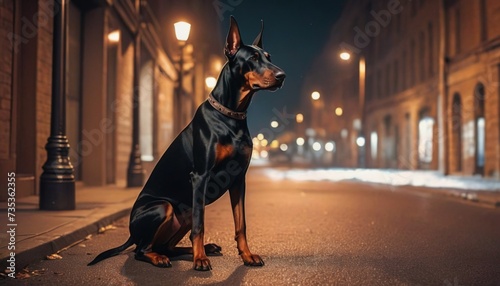 doberman, dog at dawn, purebred dog in nature, happy dog, beautiful dog photo